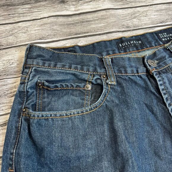 Men's Bullhead Denim Co 34x32 Slim Straight Dark Blue Jeans - Picture 4 of 11